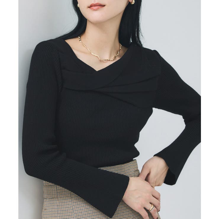 ブラック(01) | アシメねじれデザインリブニット | VIS 