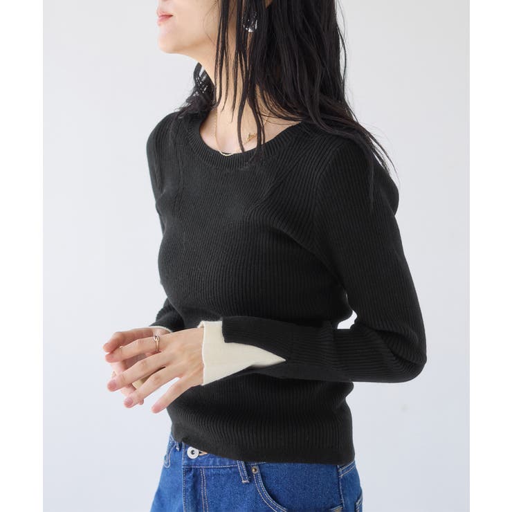 ブラック(01) | 配色ダブルスリーブリブニット | VIS 