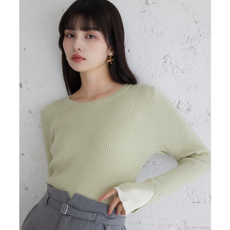 ライトグリン(33) | 配色ダブルスリーブリブニット | VIS 