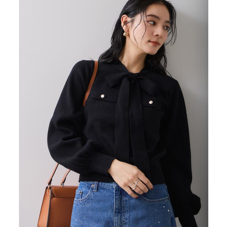 ブラック(01) | ニットリボン付きプルオーバー | VIS 