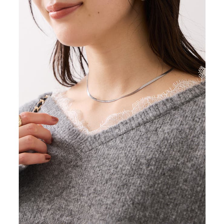 Vネックレースニットプルオーバー | VIS  | 詳細画像13 