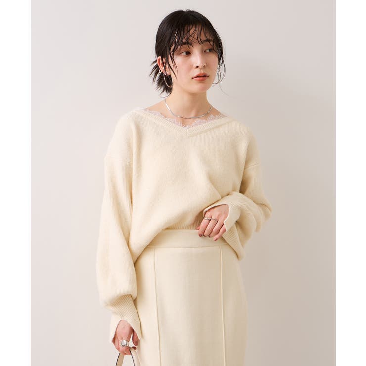 Vネックレースニットプルオーバー | VIS  | 詳細画像20 