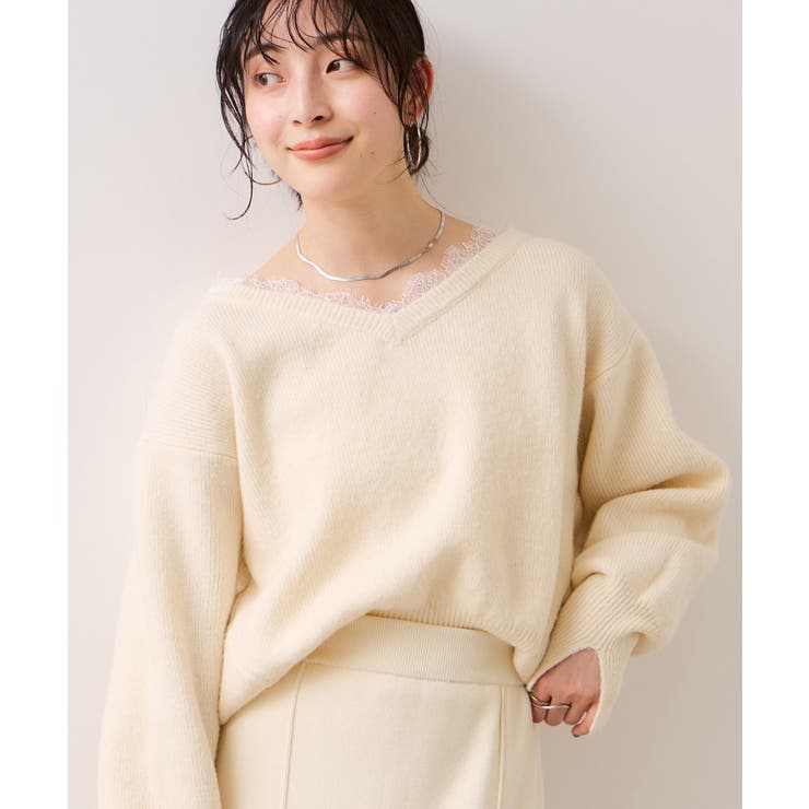 Vネックレースニットプルオーバー | VIS  | 詳細画像22 