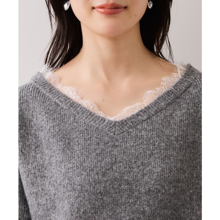 Vネックレースニットプルオーバー | VIS  | 詳細画像27 