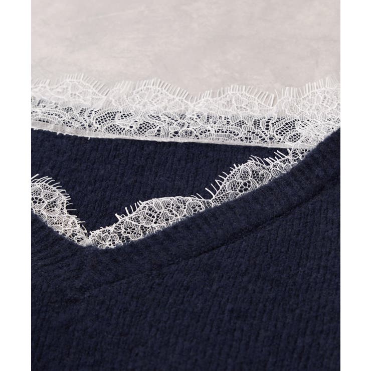 Vネックレースニットプルオーバー | VIS  | 詳細画像32 