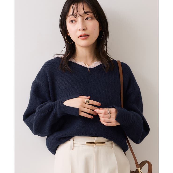 Vネックレースニットプルオーバー | VIS  | 詳細画像5 