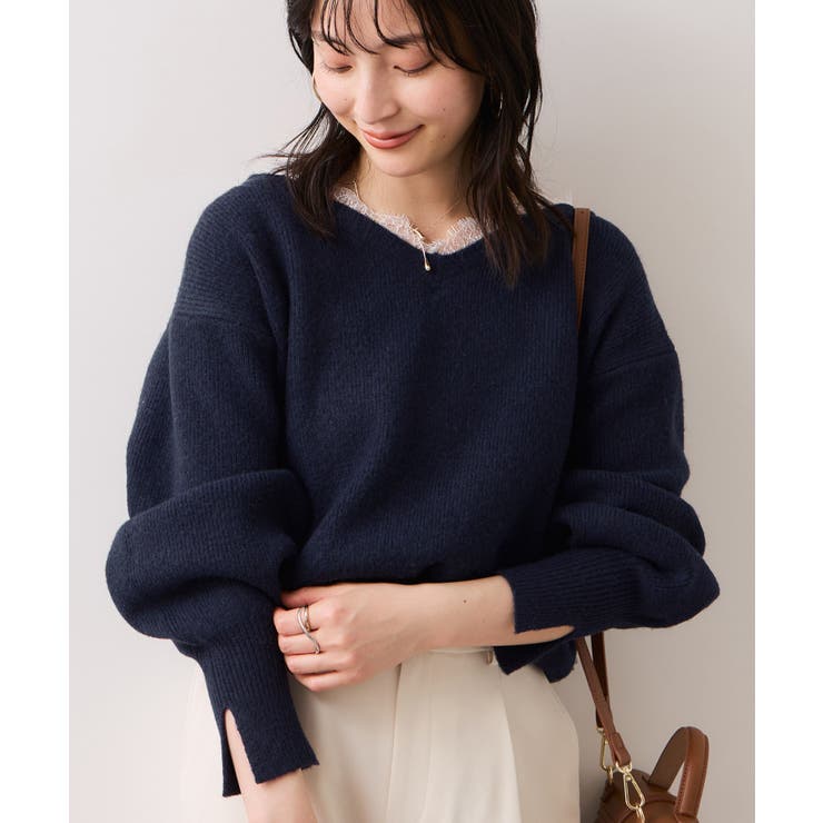 Vネックレースニットプルオーバー | VIS  | 詳細画像8 