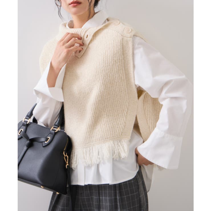 オフホワイト(15) | ボタンデザインポンチョベスト | VIS 