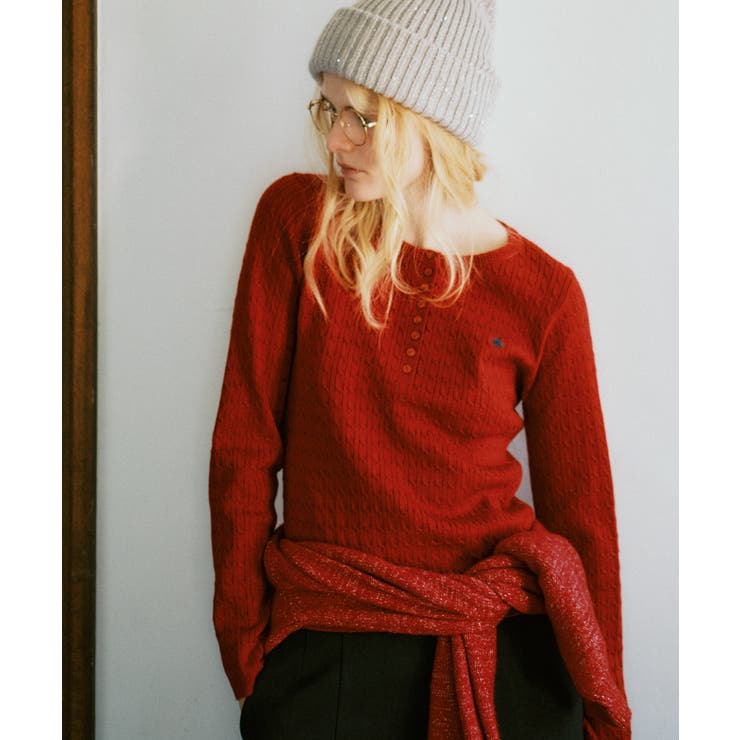 レッド系(61) | 【POLO BCS】VIS別注ヘンリーネックミニケーブルニットトップス | VIS 