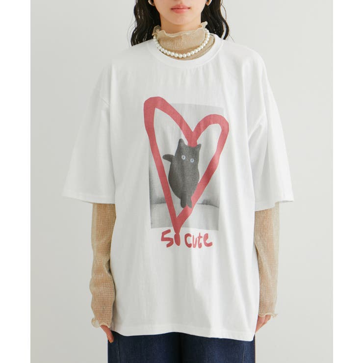 WEB限定】猫ハートＴシャツ[品番：VISW0042995]｜VIS （ビス ）の