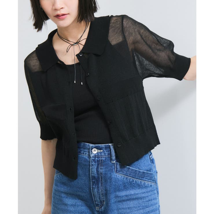 ブラック(01) | 【WEB限定】シアーボーダーサマーポロニット | VIS 