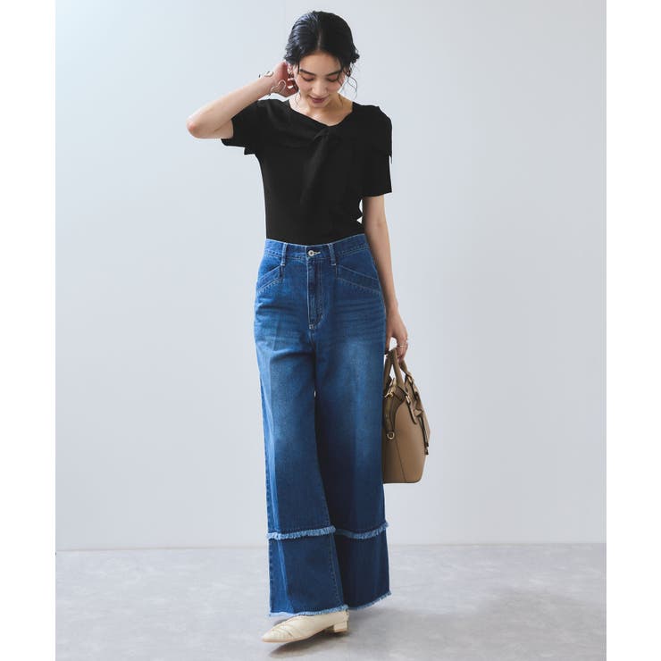 【WEB限定】【骨格で選べる2タイプ】オフショル風リボン半袖ニット | VIS  | 詳細画像10 