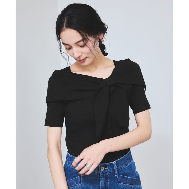 【WEB限定】【骨格で選べる2タイプ】オフショル風リボン半袖ニット | VIS  | 詳細画像12 