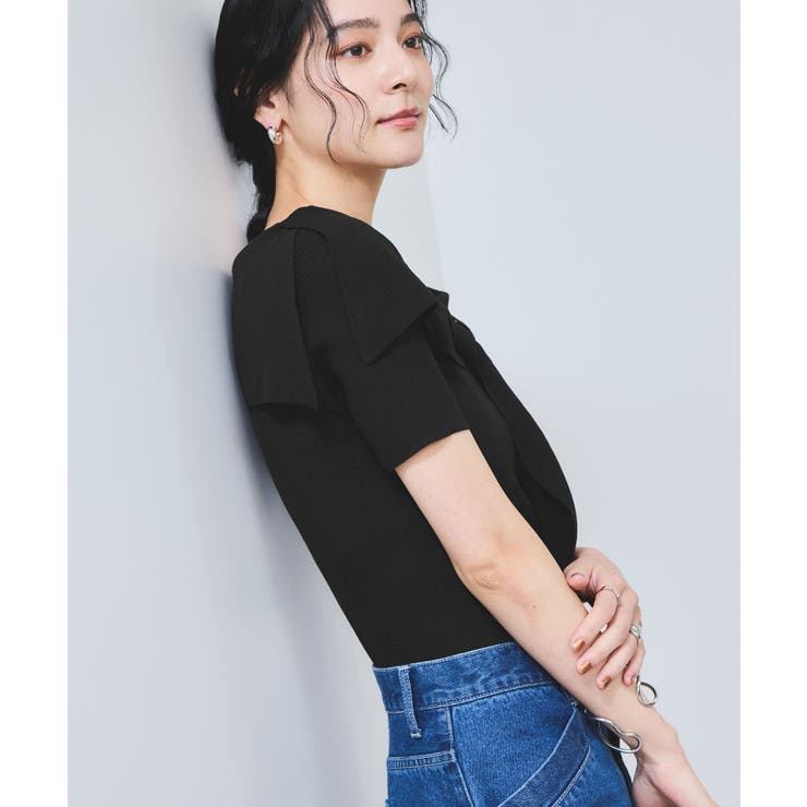 【WEB限定】【骨格で選べる2タイプ】オフショル風リボン半袖ニット | VIS  | 詳細画像13 