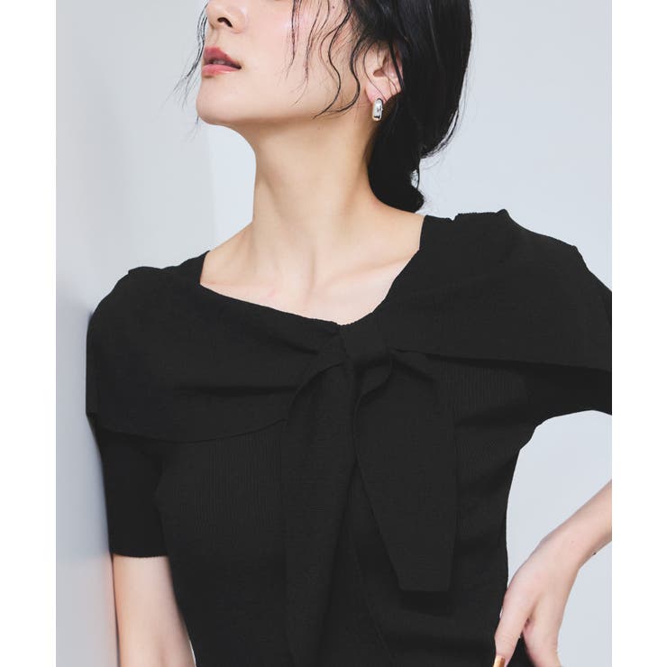 【WEB限定】【骨格で選べる2タイプ】オフショル風リボン半袖ニット | VIS  | 詳細画像15 