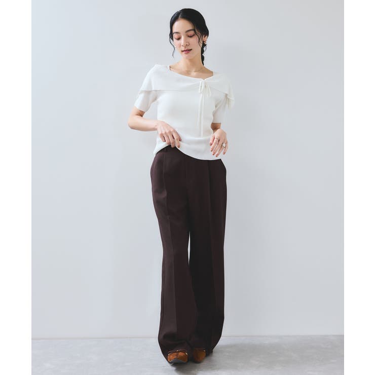 【WEB限定】【骨格で選べる2タイプ】オフショル風リボン半袖ニット | VIS  | 詳細画像16 