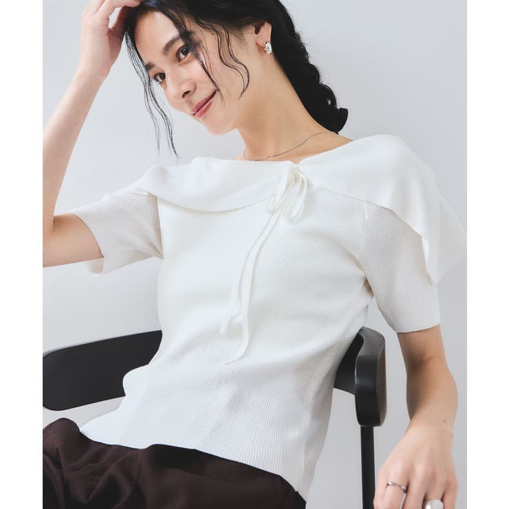【WEB限定】【骨格で選べる2タイプ】オフショル風リボン半袖ニット | VIS  | 詳細画像17 