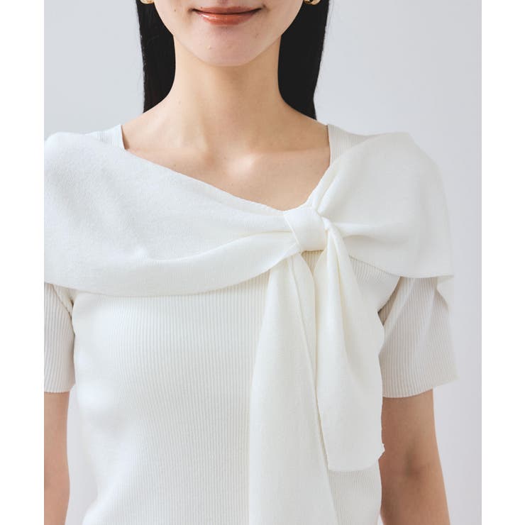 【WEB限定】【骨格で選べる2タイプ】オフショル風リボン半袖ニット | VIS  | 詳細画像19 