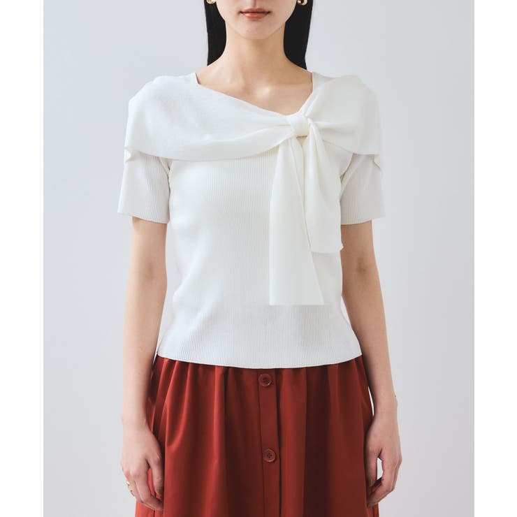 【WEB限定】【骨格で選べる2タイプ】オフショル風リボン半袖ニット | VIS  | 詳細画像21 