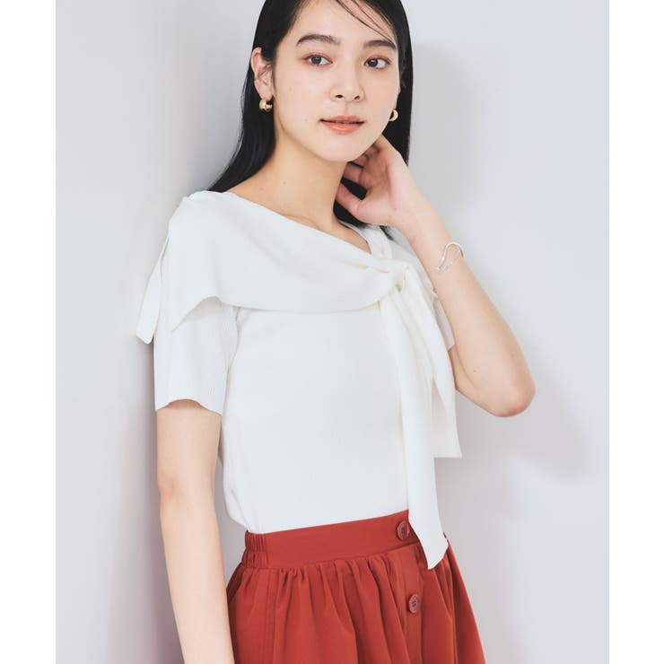 【WEB限定】【骨格で選べる2タイプ】オフショル風リボン半袖ニット | VIS  | 詳細画像4 