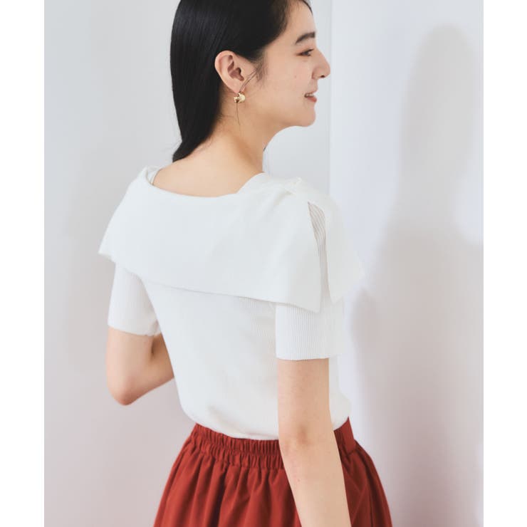 【WEB限定】【骨格で選べる2タイプ】オフショル風リボン半袖ニット | VIS  | 詳細画像5 