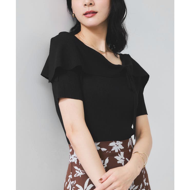 【WEB限定】【骨格で選べる2タイプ】オフショル風リボン半袖ニット | VIS  | 詳細画像8 