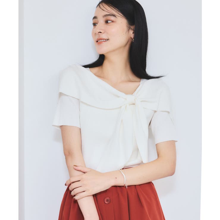 オフホワイト(15) | 【WEB限定】【骨格で選べる2タイプ】オフショル風リボン半袖ニット | VIS 