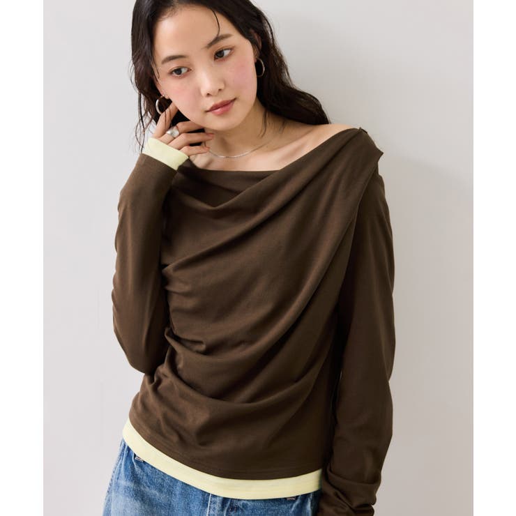 ブラウン(20) | 【WEB限定】レイヤードドレーププルオーバー | VIS 