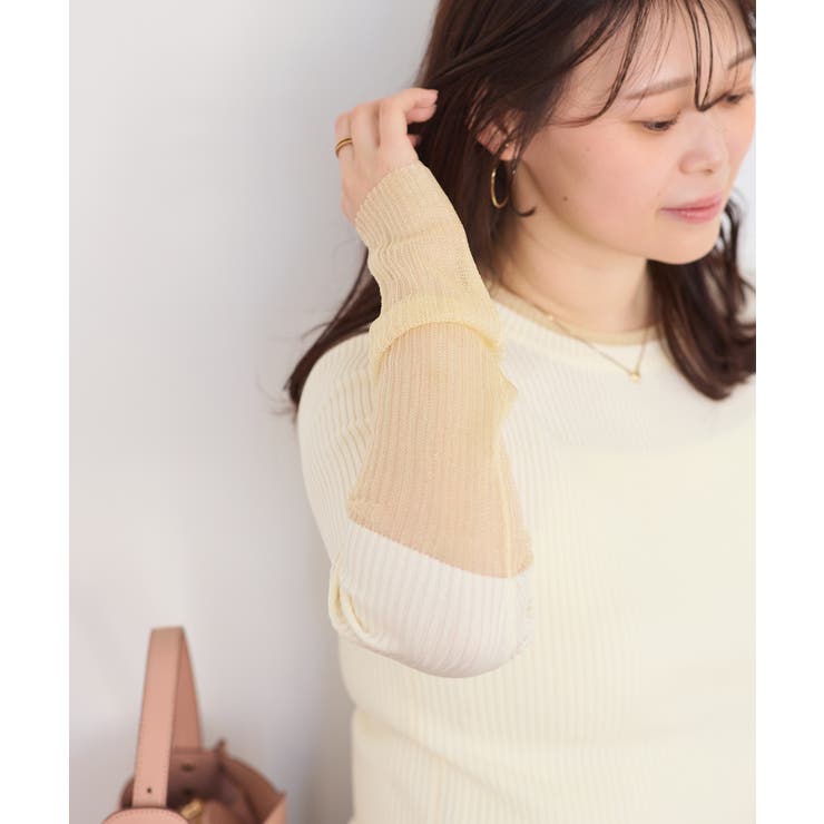 キナリ(16) | 【WEB限定】袖シアー切り替えリブニットプルオーバー | VIS 