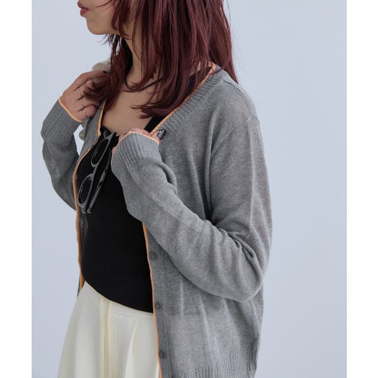 【WEB限定】リネンタッチ配色シアーカーディガン | VIS  | 詳細画像1 