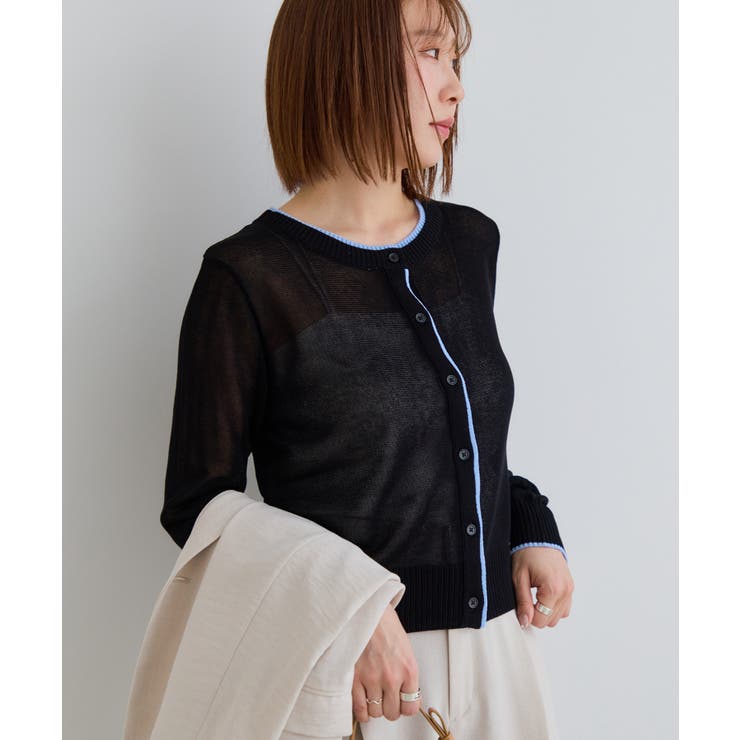 【WEB限定】リネンタッチ配色シアーカーディガン | VIS  | 詳細画像16 