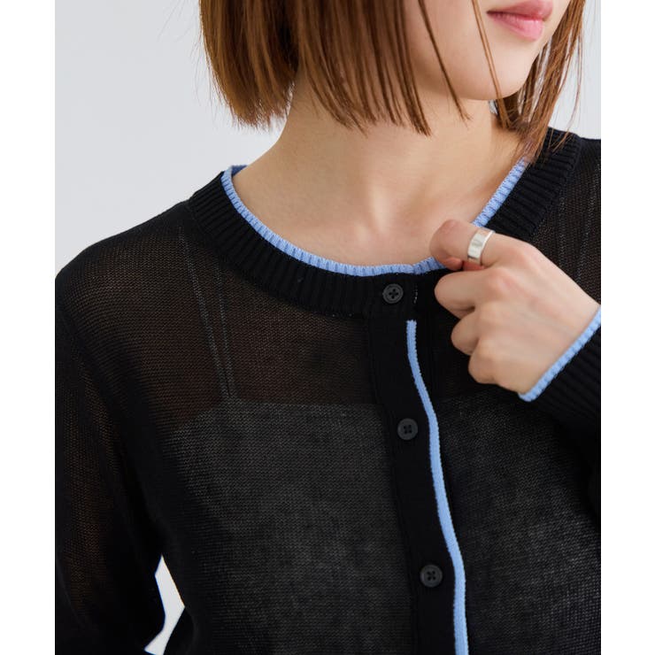 【WEB限定】リネンタッチ配色シアーカーディガン | VIS  | 詳細画像18 