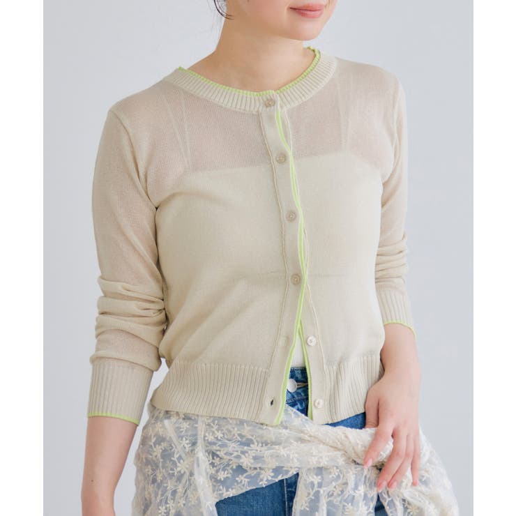 キナリ(16) | 【WEB限定】リネンタッチ配色シアーカーディガン | VIS 