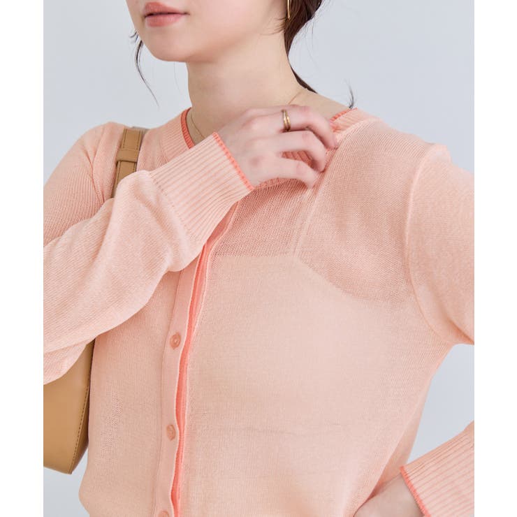 ピンク(63) | 【WEB限定】リネンタッチ配色シアーカーディガン | VIS 