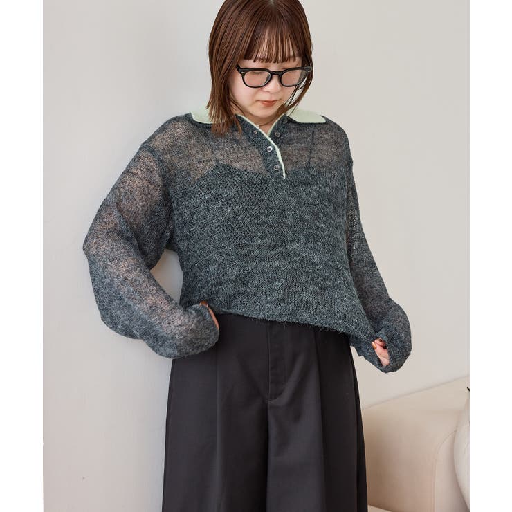 【WEB限定】透かしモヘアレイヤード襟配色ニット | VIS  | 詳細画像14 
