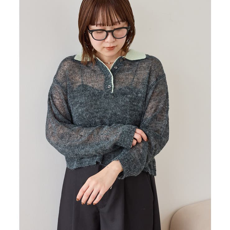 【WEB限定】透かしモヘアレイヤード襟配色ニット | VIS  | 詳細画像17 