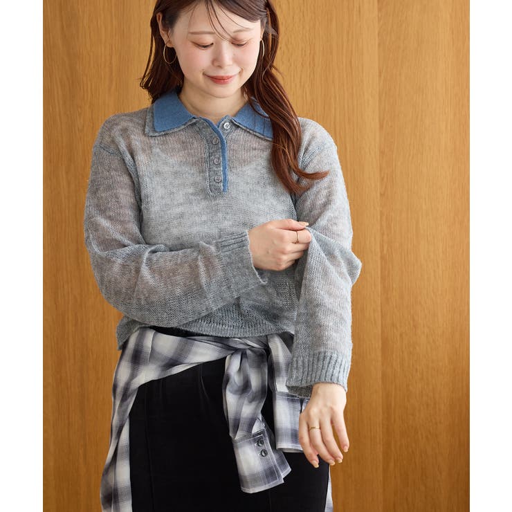 【WEB限定】透かしモヘアレイヤード襟配色ニット | VIS  | 詳細画像9 
