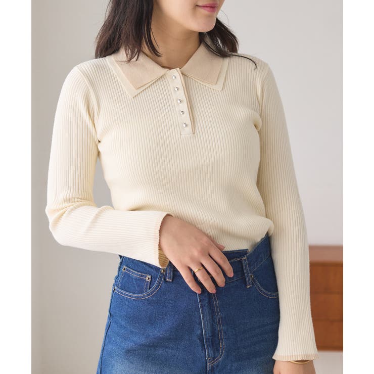 【WEB限定】ダブルカラーポロニットトップス | VIS  | 詳細画像33 