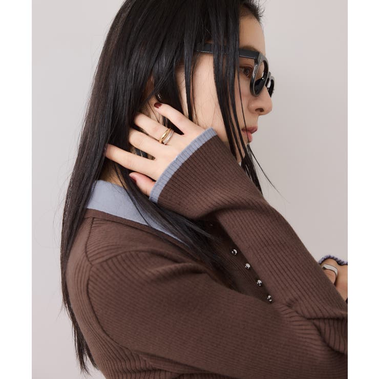 【WEB限定】ダブルカラーポロニットトップス | VIS  | 詳細画像7 