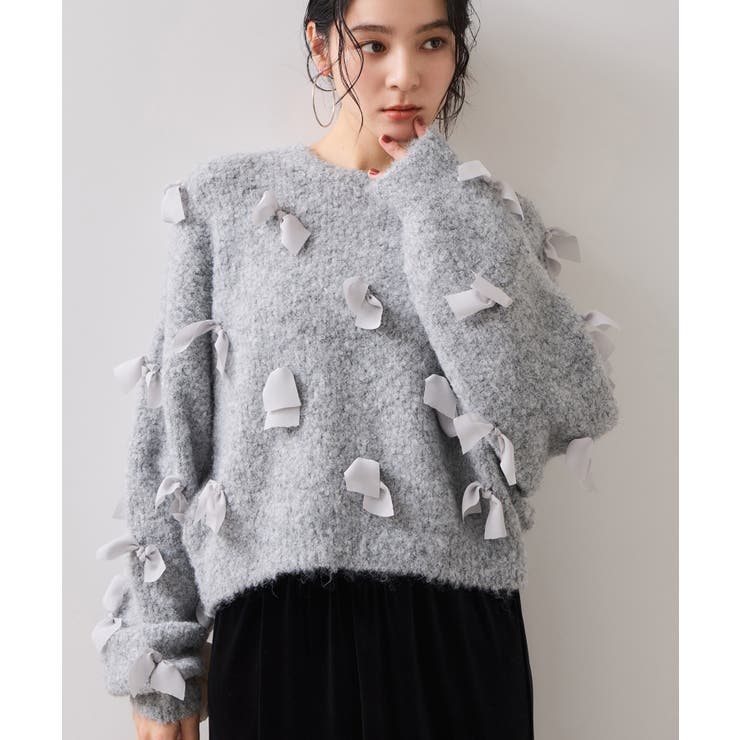 チャコール(06) | 【WEB限定】ゆるっとボリュームリボンモチーフニット | VIS 