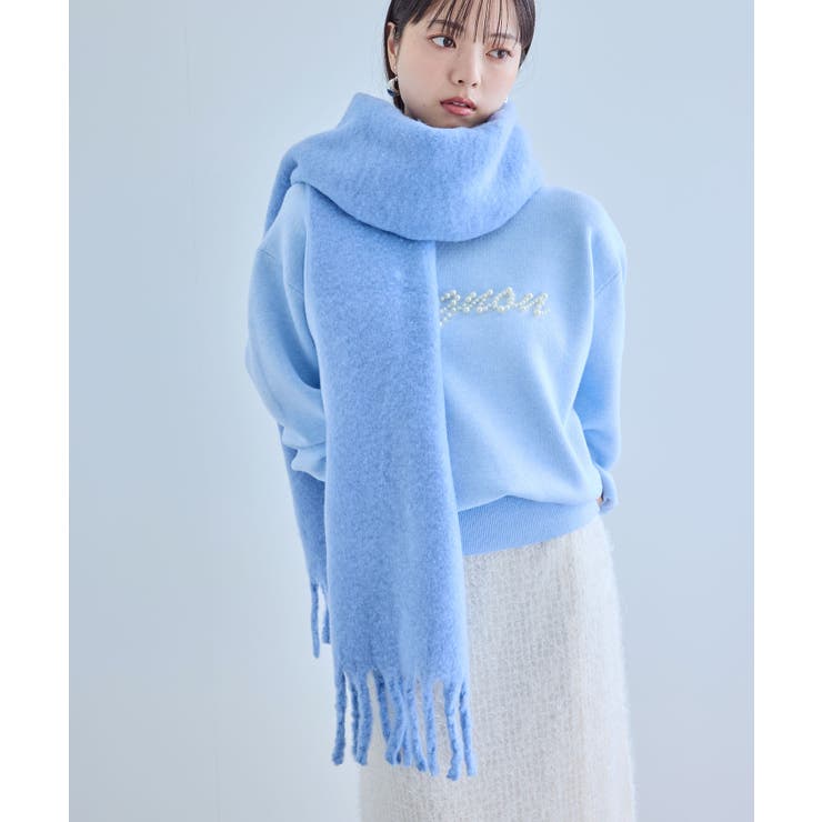 サックス(48) | 【リサイクルポリ】ふわふわ太フリンジマフラー | VIS 