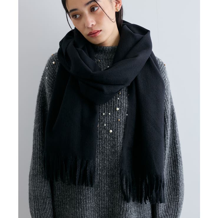 ブラック(01) | 【リサイクルポリ】なめらかタッチ無地マフラー | VIS 