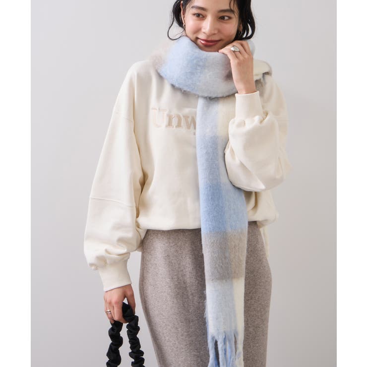 ふわふわフリンジチェックマフラー/静電気防止 | VIS  | 詳細画像5 