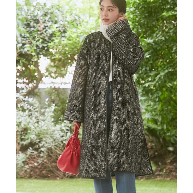 ゆったりシルエット。ヘリンボーンパイピングコート[品番：VISW0024161