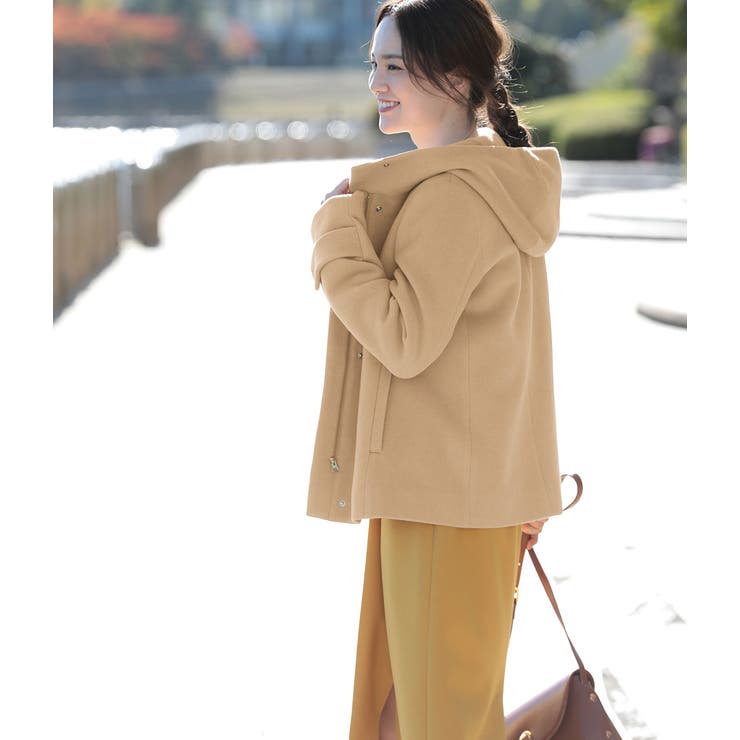 【蓄熱+静電気防止】フレンチウール混立ち襟フードショートコート | VIS  | 詳細画像18 