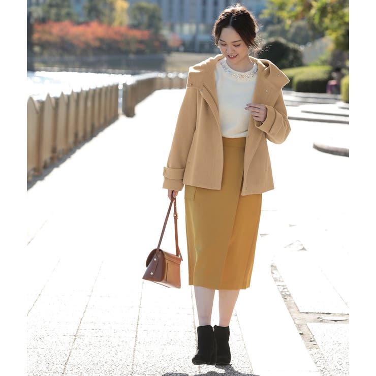 【蓄熱+静電気防止】フレンチウール混立ち襟フードショートコート | VIS  | 詳細画像19 