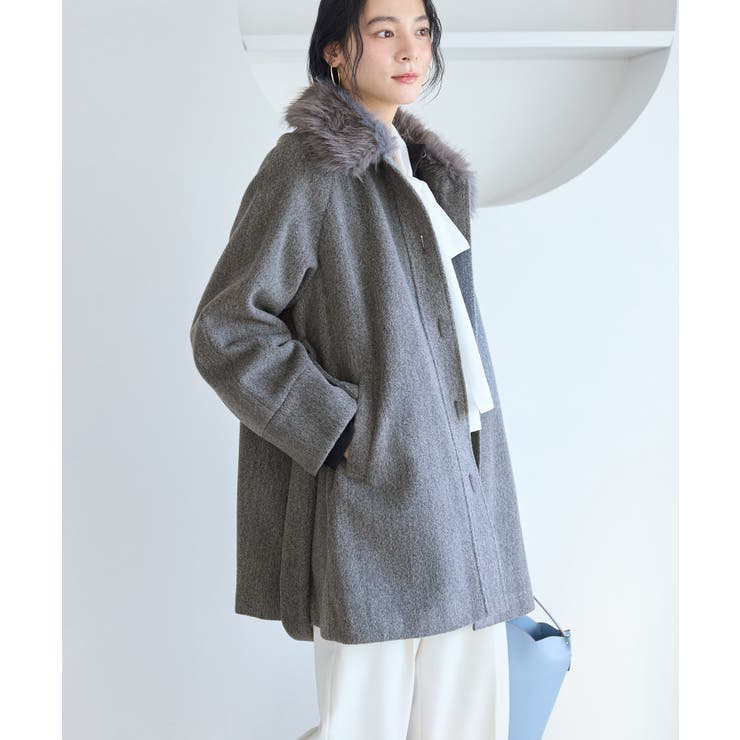 グレー(07) | ファー付きAラインステンコート | VIS 