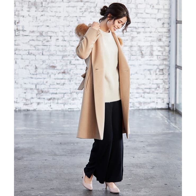 WEB限定】【素材を楽しむ尾州】ビーバーファー付フードコート[品番