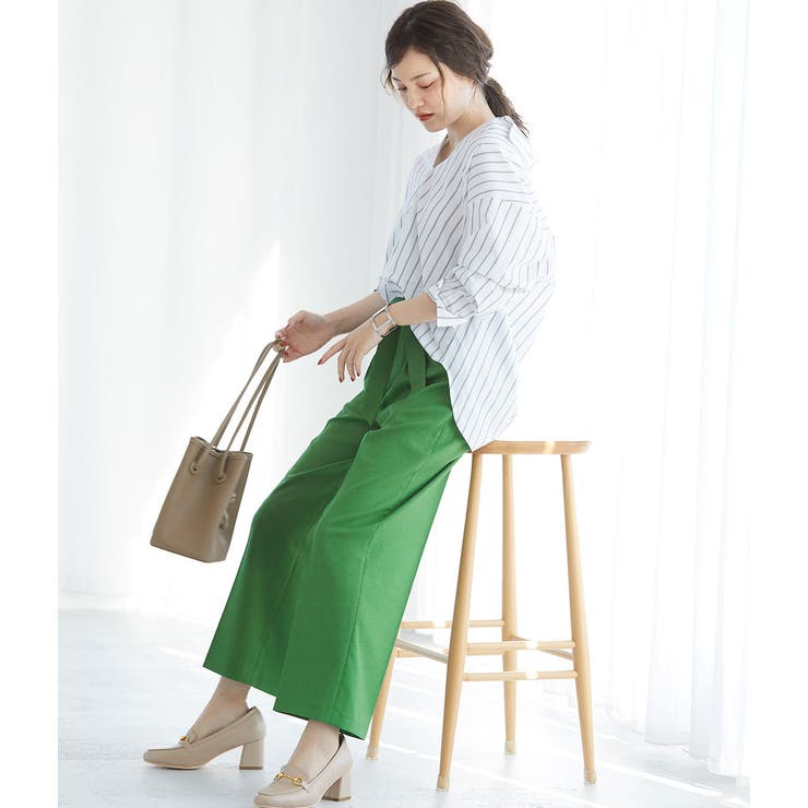 【セットアップ対応】【EASY CARE】麻調ベルト付きワイドパンツ | VIS  | 詳細画像12 