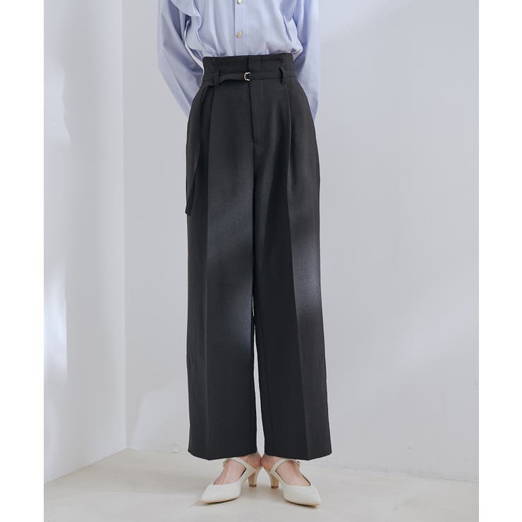 ブラック(01) | 【接触冷感 洗える】美easy Dカンベルト付きワイドパンツ【セットアップ対応】 | VIS 